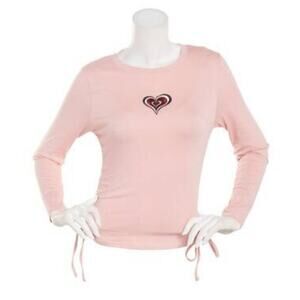 Derek Heart Women's Junior Long Sleeve Side Ruched T-shirt Top Side Tie in Pink